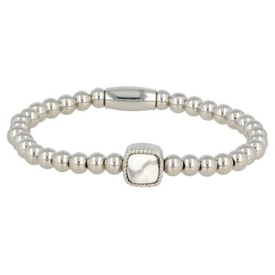 Zilveren elastische bedelarmband met howliet edelsteen