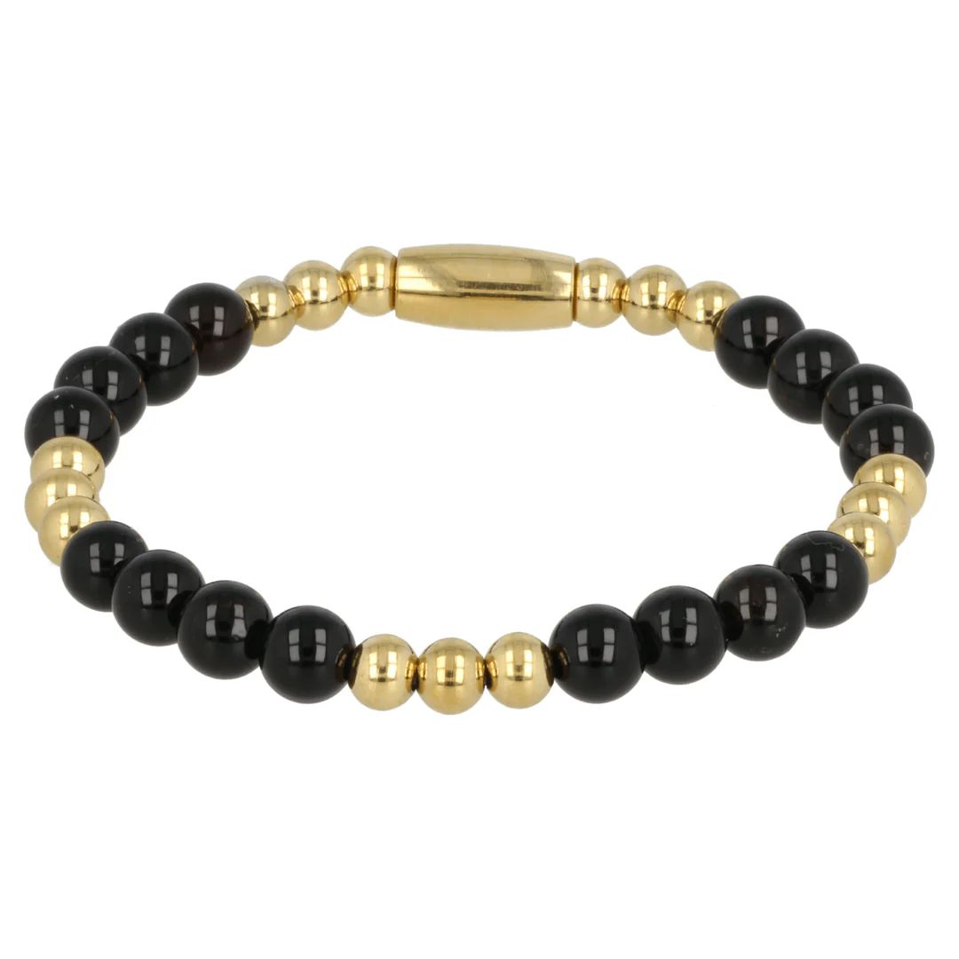 Damesarmband goud met Onyx edelsteen elastisch