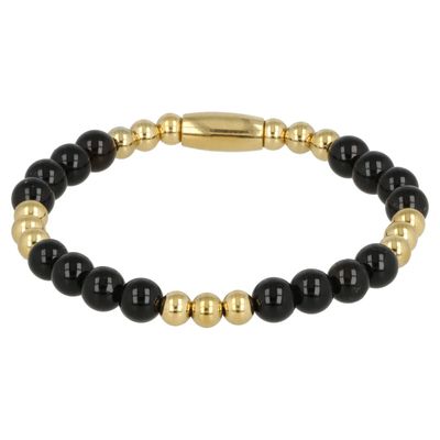 Damesarmband goud met Onyx edelsteen elastisch