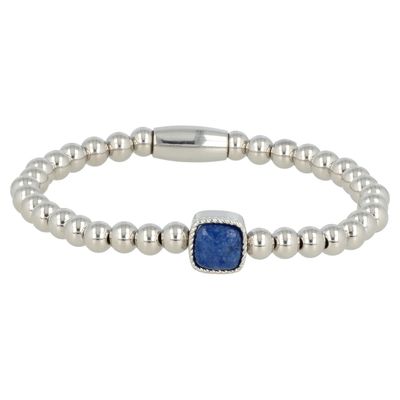 Zilveren elastische bedelarmband met blauwe aventurijn edelsteen