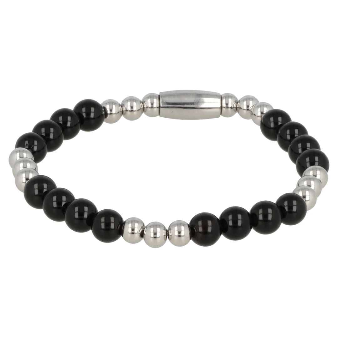 Damesarmband zilver met Onyx edelsteen elastisch
