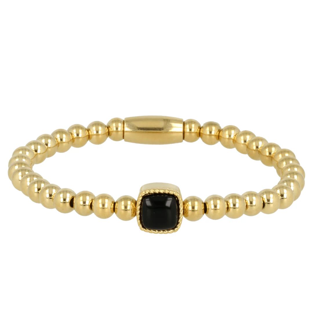 Elastische damesarmband goud Onyx edelsteen