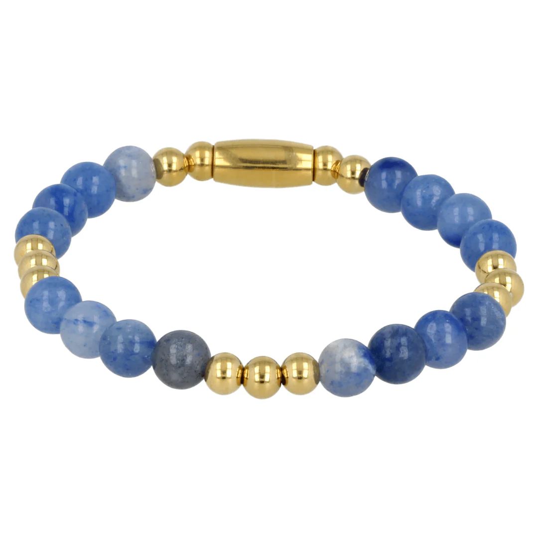 Damesarmband goud met blauwe aventurijn edelsteen elastisch