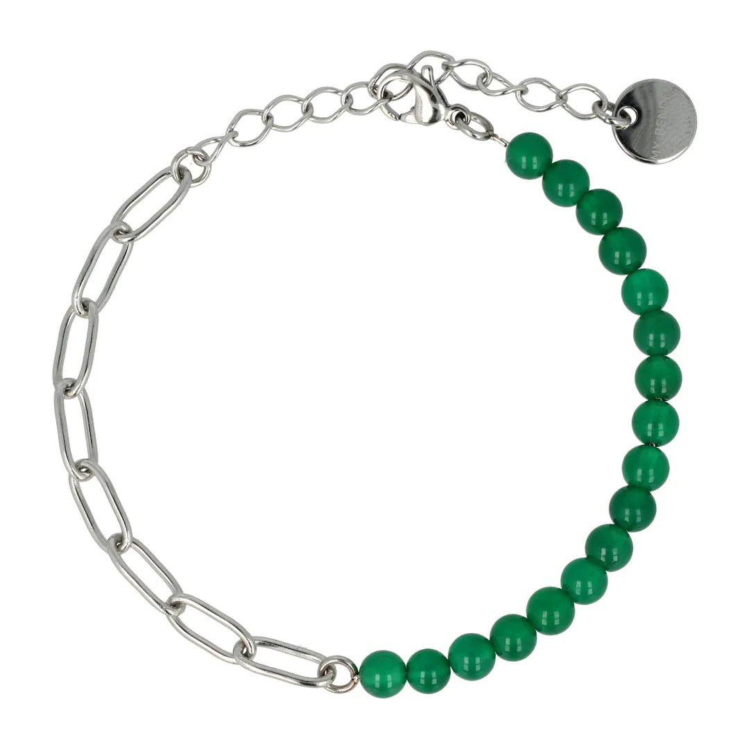 Combi schakelarmband zilver groene agaat edelsteen