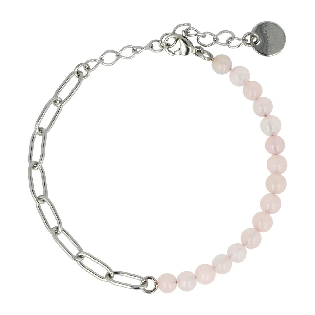 Combi schakelarmband zilver rozenkwarts edelsteen