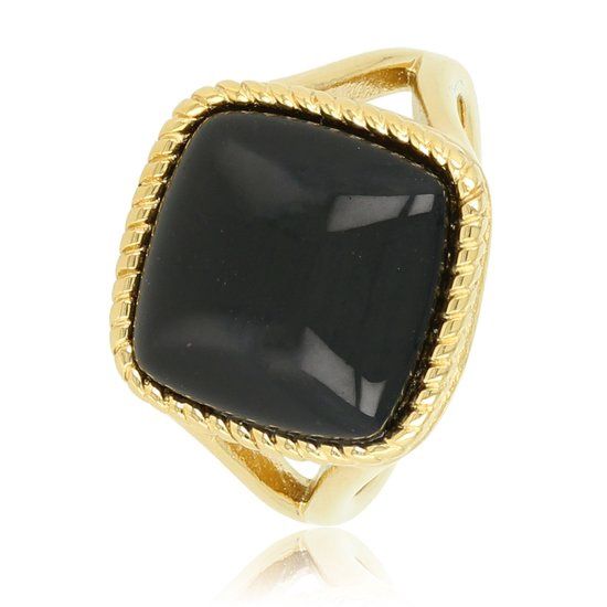 Ring goud met zwarte Onyx edelsteen - My Bendel, Size: Maat 17