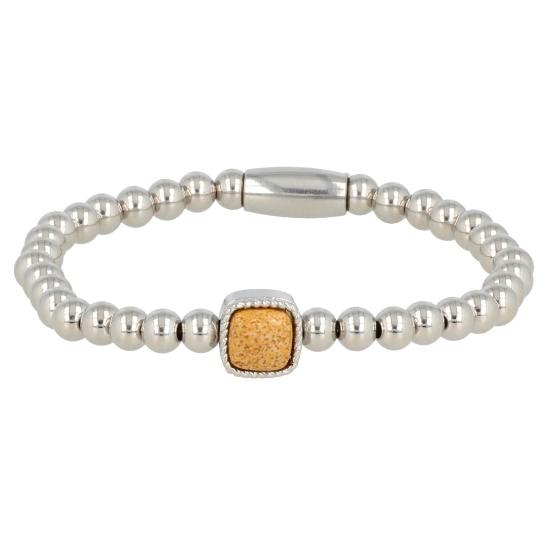 Zilveren elastische bedelarmband met landschapsjaspis edelsteen