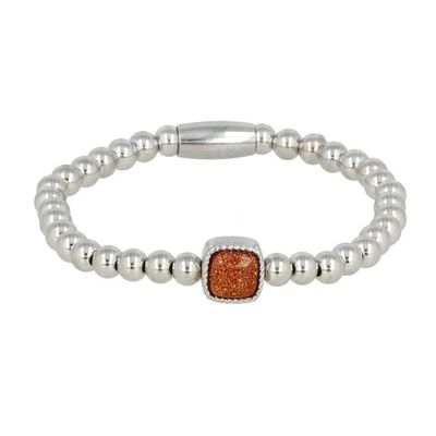 Zilveren elastische bedelarmband met goudsteen edelsteen