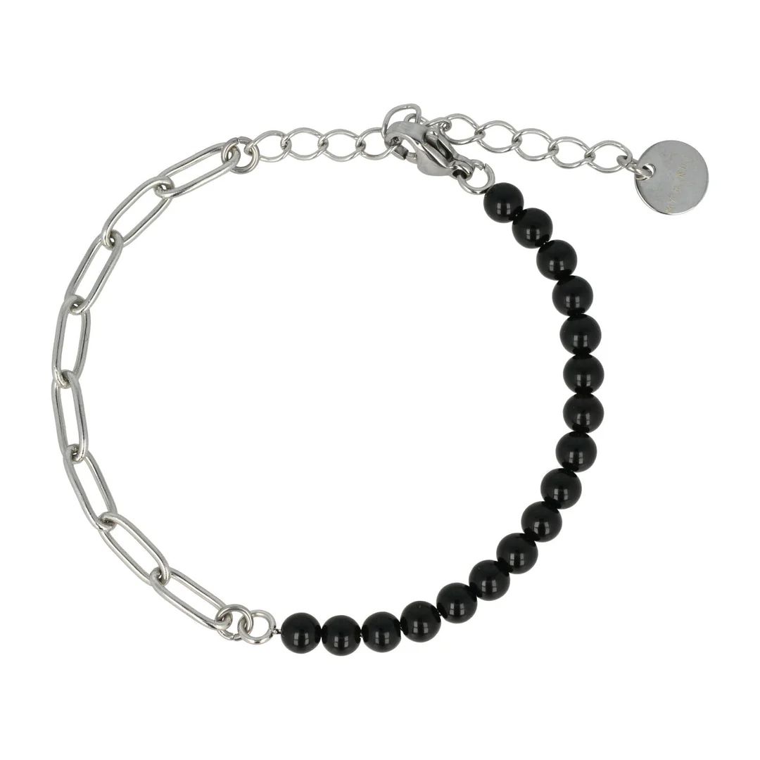 Combi schakelarmband zilver onyx edelsteen