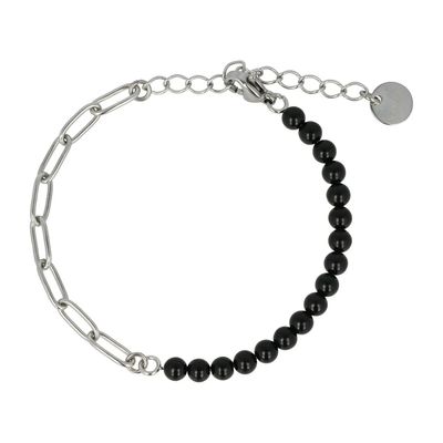 Combi schakelarmband zilver onyx edelsteen