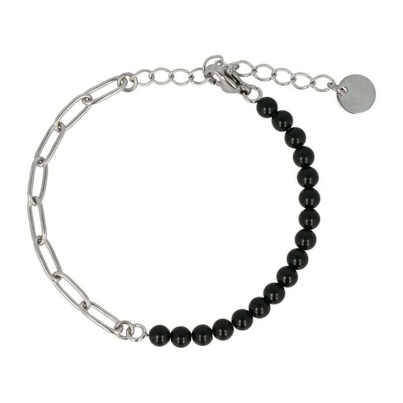Combi schakelarmband zilver onyx edelsteen