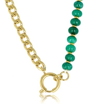 Schakelketting goud met groene agaat edelstenen