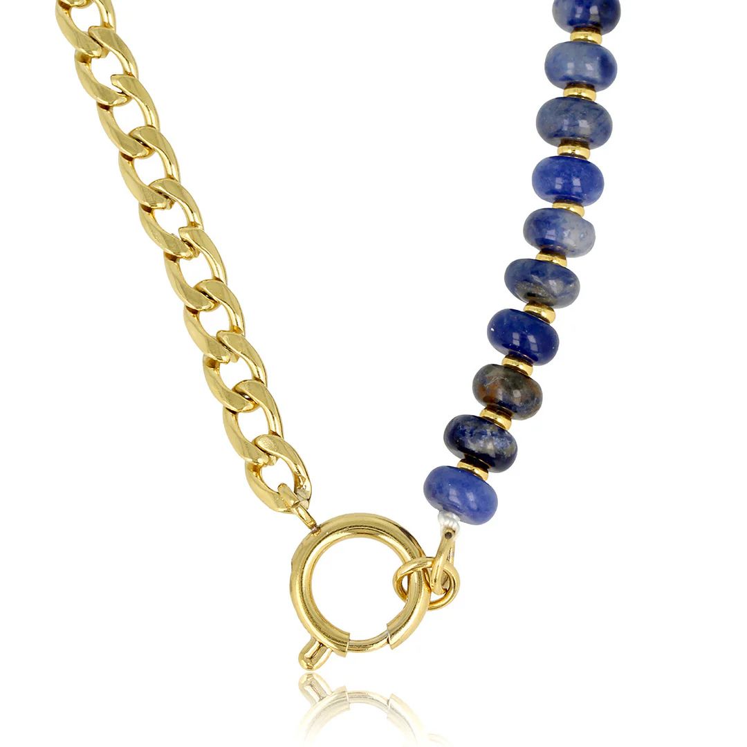 Schakelketting goud met sodaliet edelstenen