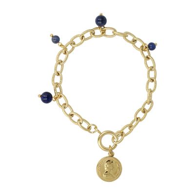 Schakelarmband goud met muntbedel en sodaliet edelsteen