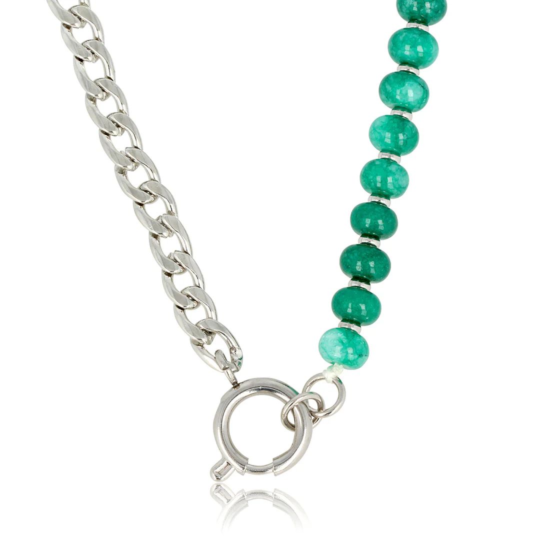 Schakelketting zilver met groene agaat edelstenen