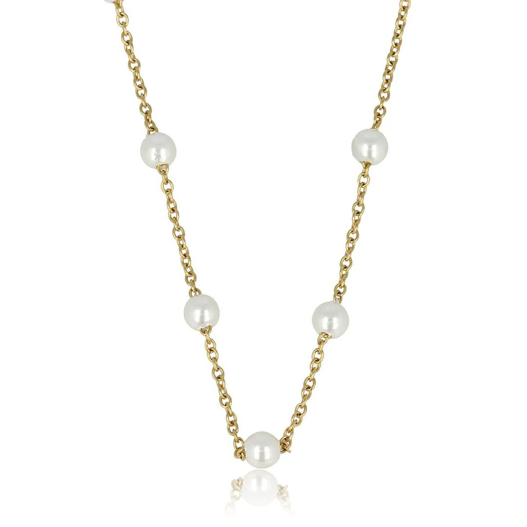 Gouden dunne schakelketting met witte parels
