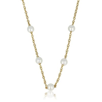 Gouden dunne schakelketting met witte parels