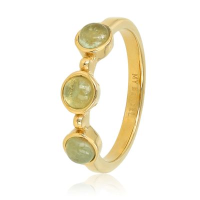Gouden ring met drie groene fluoriet edelstenen