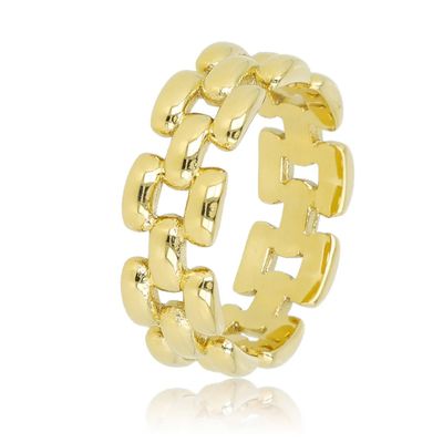 Brede gevlochten gouden damesring