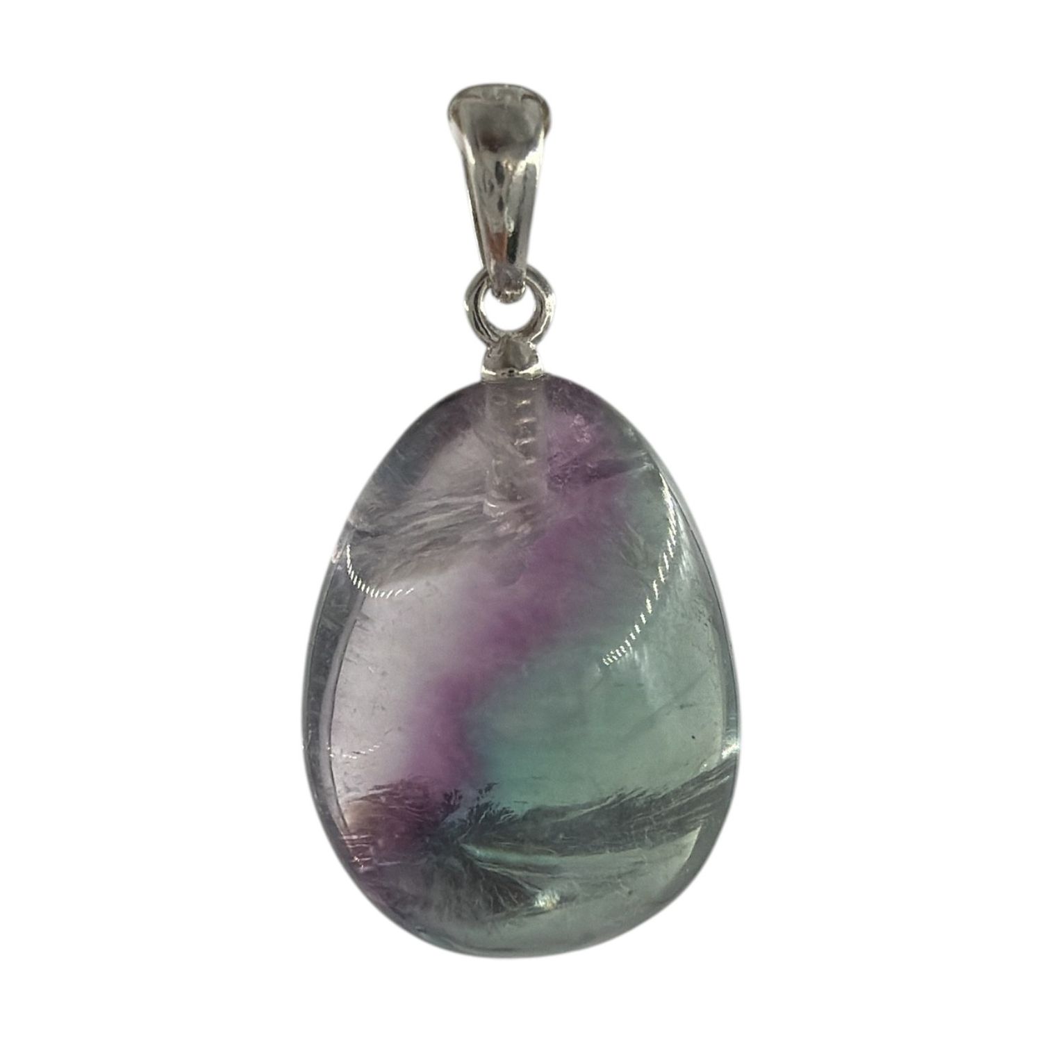 Regenboog fluoriet hanger zilver