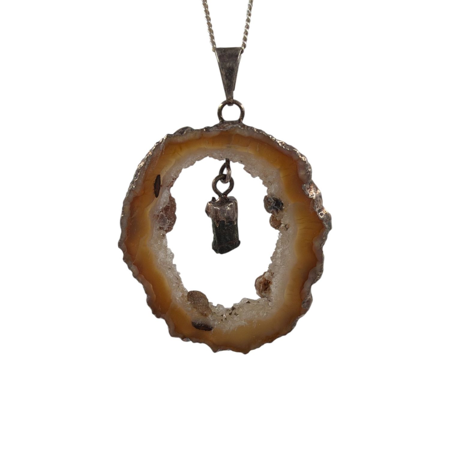 Agaat geode met toermalijn hanger verzilverd - 7.62 gram