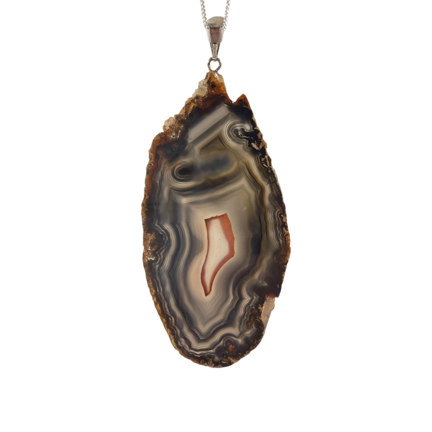 Agaat schijf hanger verzilverd - 18.76 gram