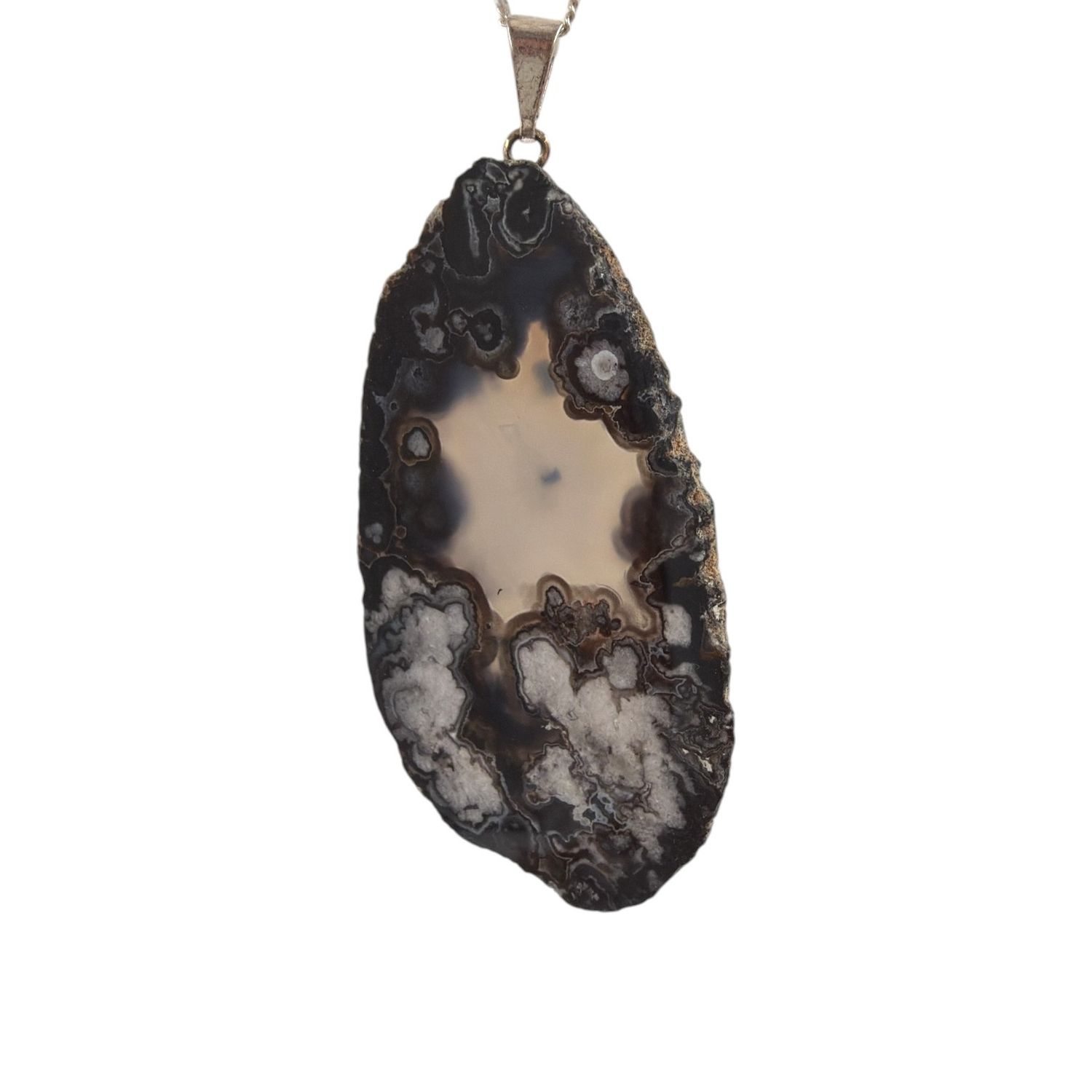 Agaat schijf hanger verzilverd - 12.29 gram