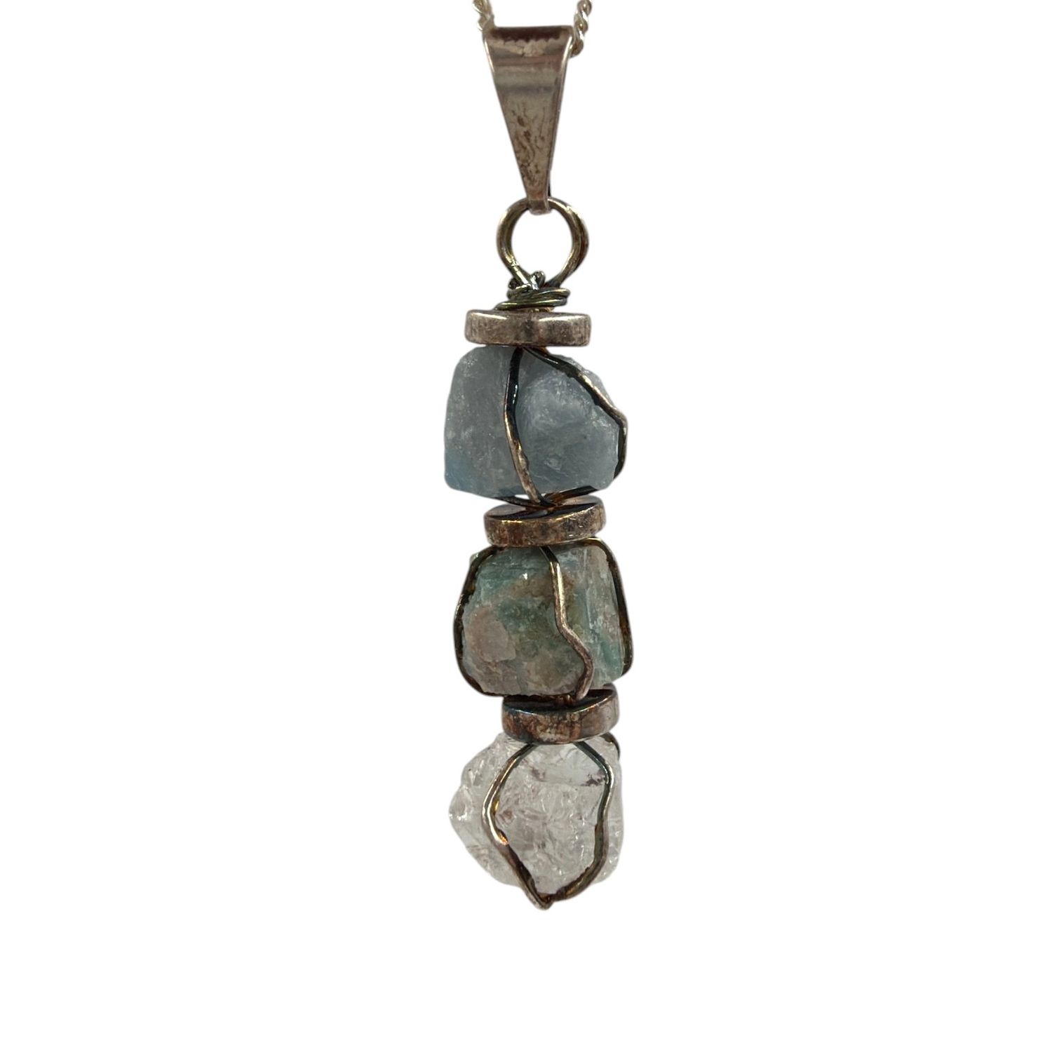 Aquamarijn, Amazoniet, Bergkristal Hanger silver plated