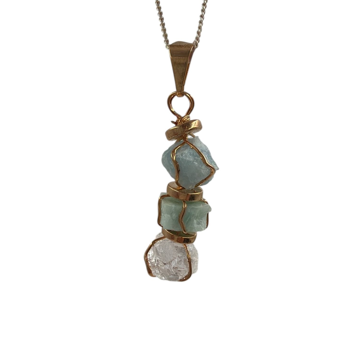 Aquamarijn, Amazoniet, Bergkristal Hanger gold plated