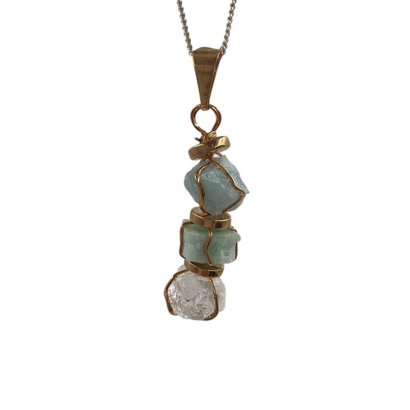 Aquamarijn, Amazoniet, Bergkristal Hanger gold plated