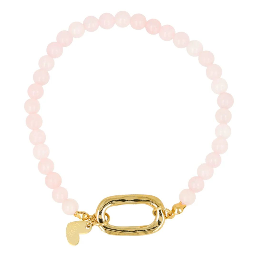 Rozenkwarts armband – Edelsteen &amp; stainless steel 14k goud