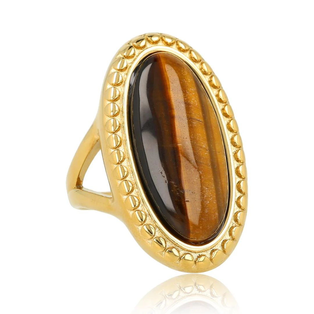 Statement ring met tijgeroog, Maat: Maat 18