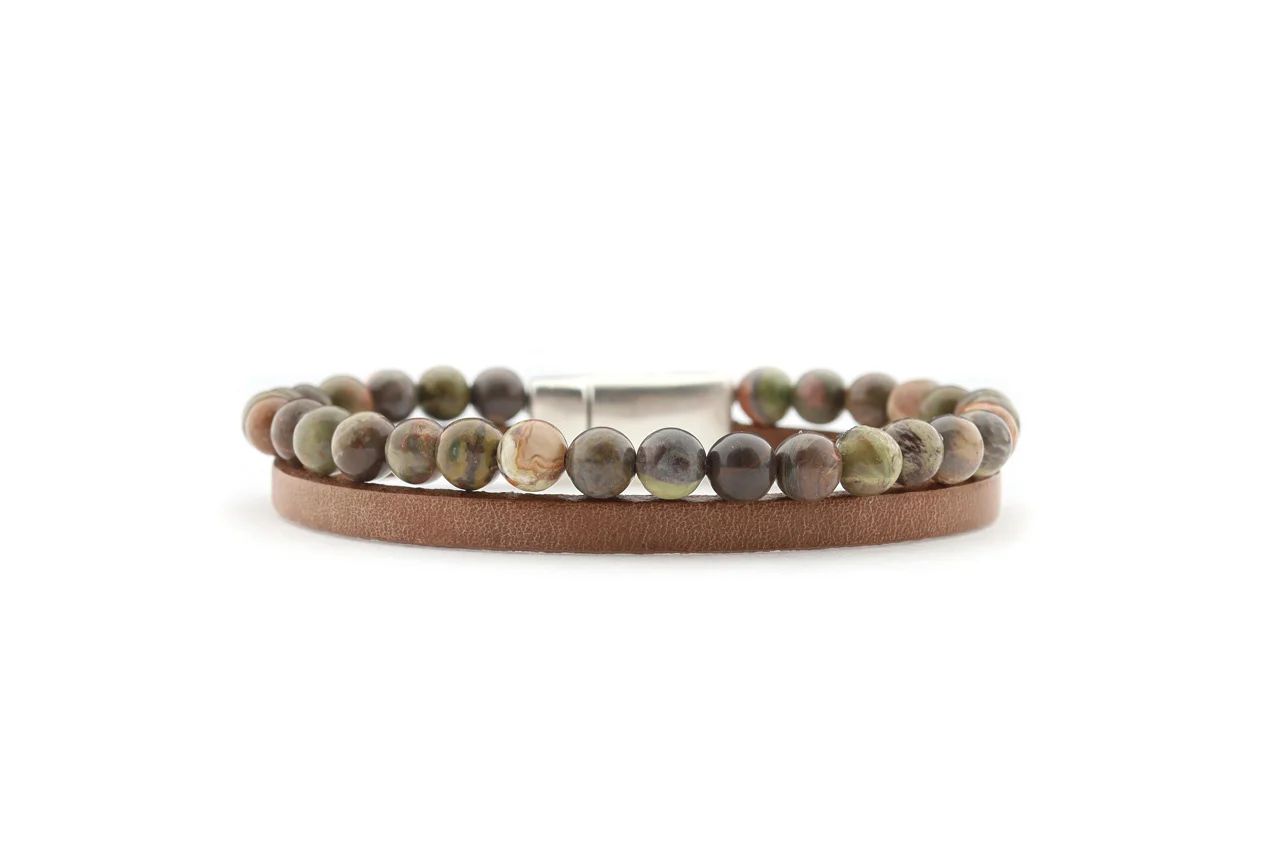 Qoss - DAVE-flower agaat+bruin leer-M