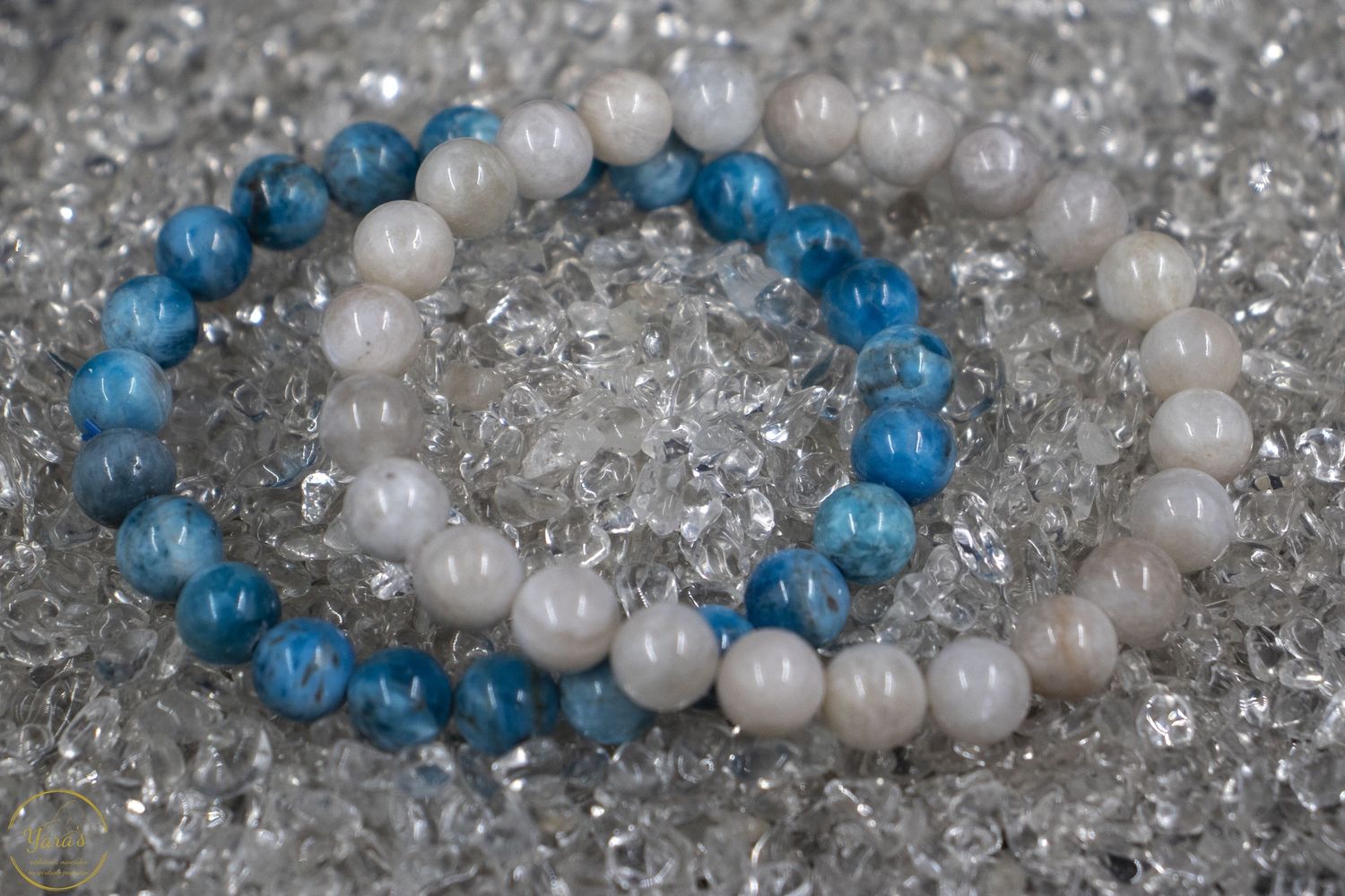 Armbandenset 8mm - Innerlijke rust &amp; Intuïtie (blauwe aragoniet &amp; witte maansteen)