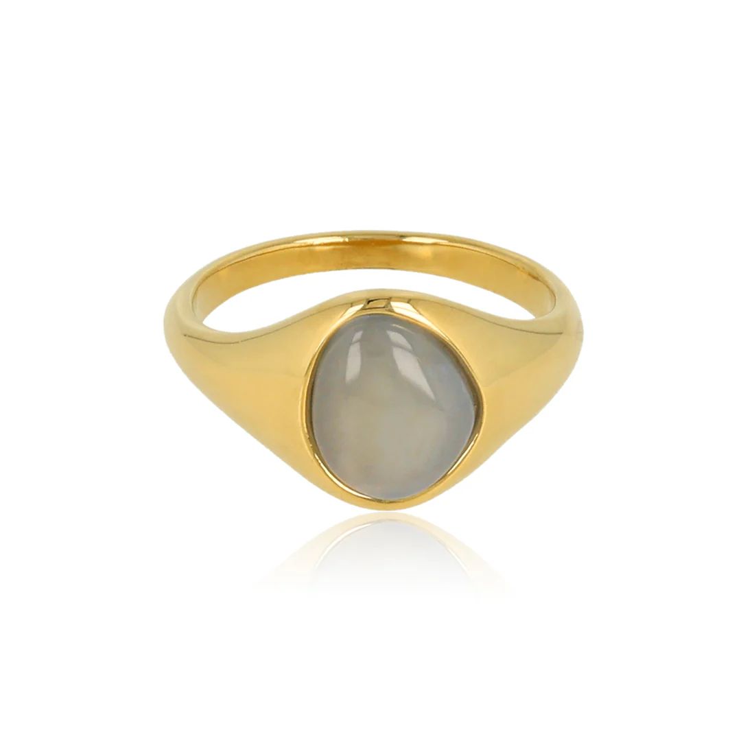 Gouden Ring met Organische Vorm - Blauwe Chalcedoon, Maat: Maat 16