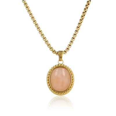 Vintage ketting met roze maansteen hanger - Goudkleurig &amp; Roze