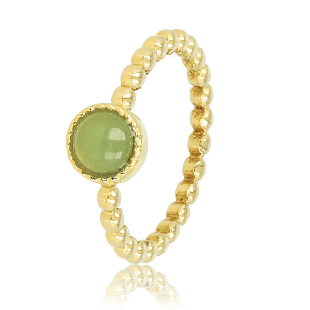 Groene aventurijn ring met bolletjes - Goudkleurig &amp; Groen, Maat: Maat 16