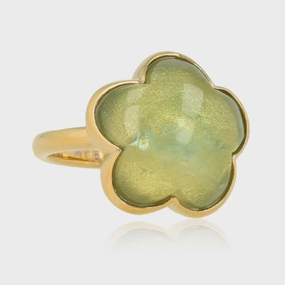 Gouden Bloemen Ring - Groene Fluoriet