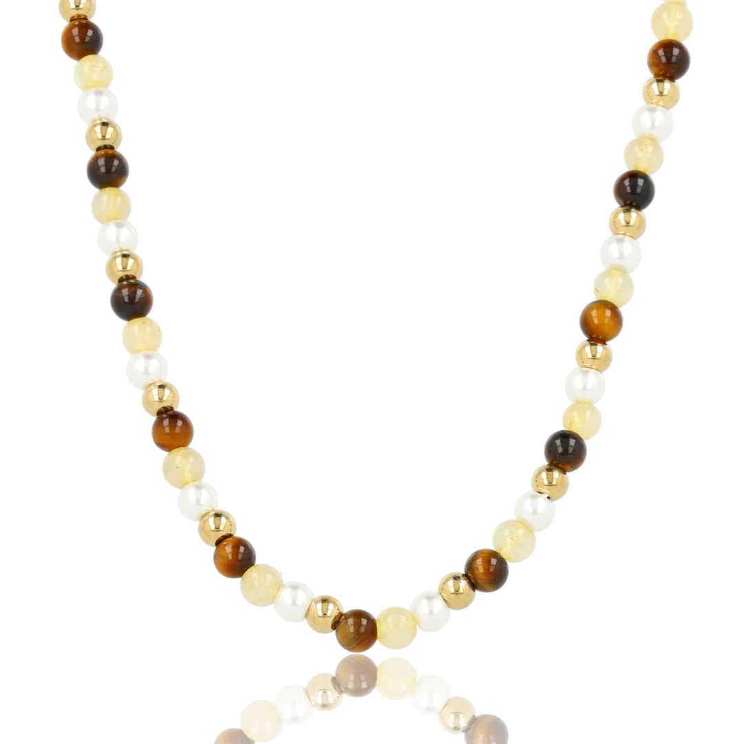 Kralenketting met Verschillende Edelstenen - Tijgeroog, Citrien en Parels