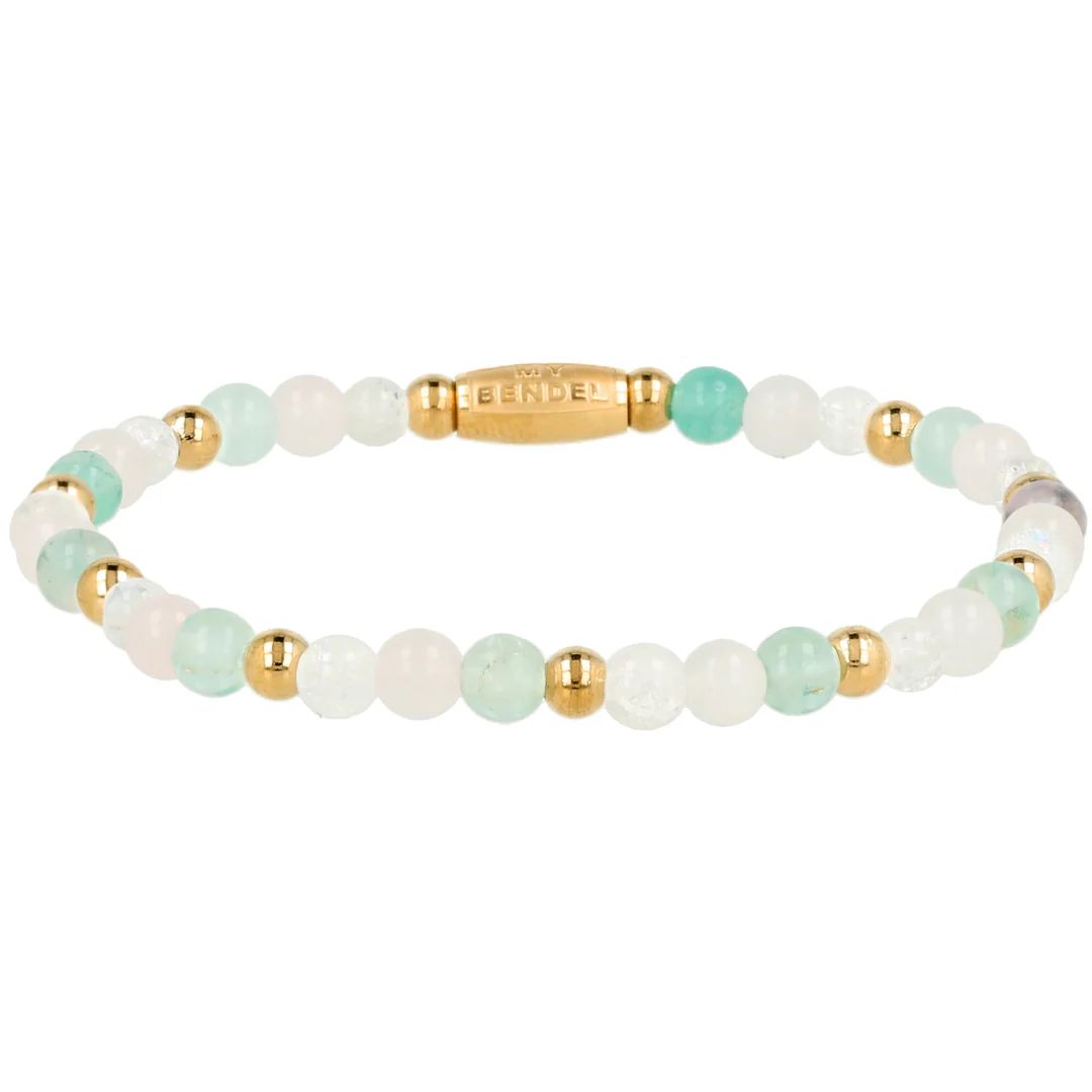 Elastische Kralenarmband met verschillende edelstenen - Rozenkwarts, Witte kwarts &amp; Fluoriet