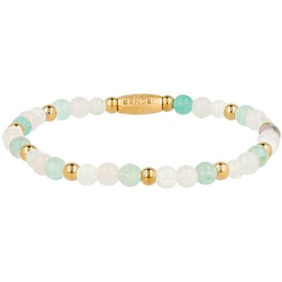 Elastische Kralenarmband met verschillende edelstenen - Rozenkwarts, Witte kwarts &amp; Fluoriet
