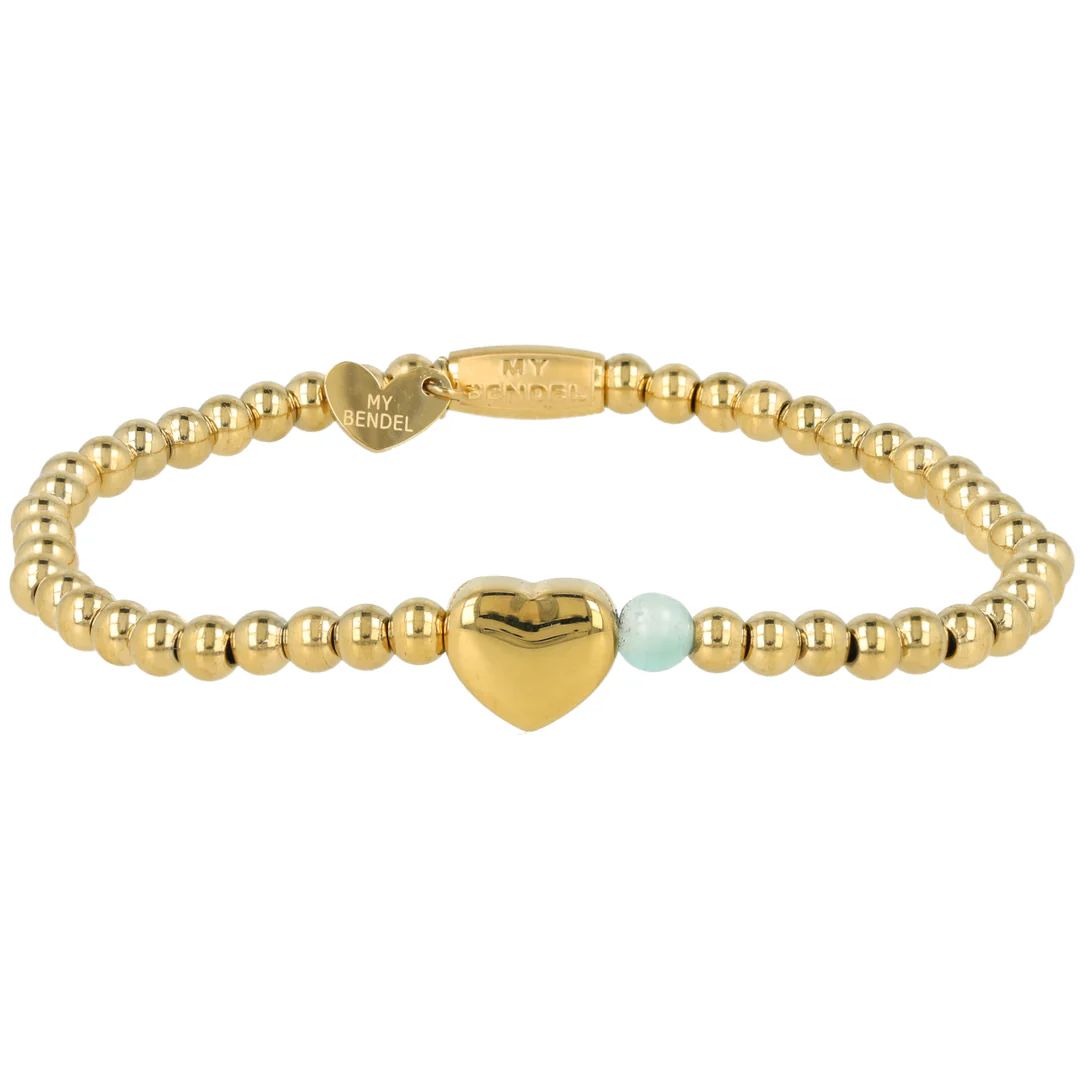 Gouden Kralenarmband met Hartje en Edelsteen - Groene Fluoriet
