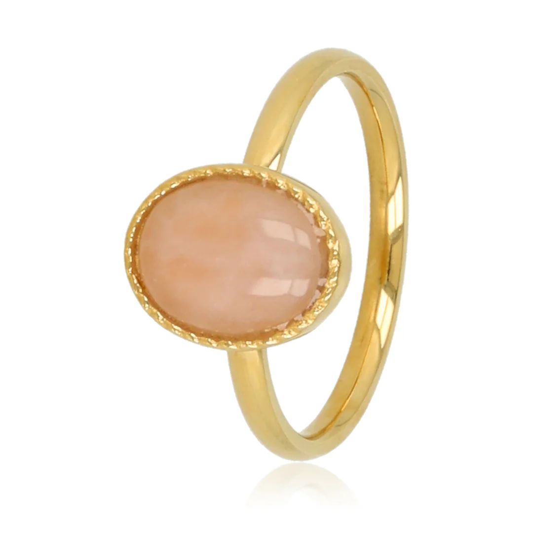 Ovale Ring met Rozenkwarts - Goudkleurig &amp; Roze, Maat: Maat 16