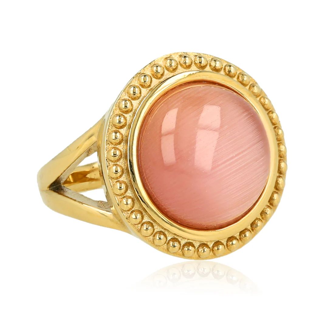 Vintage Ring met Roze Maansteen - Goudkleurig &amp; Roze, Maat: Maat 16
