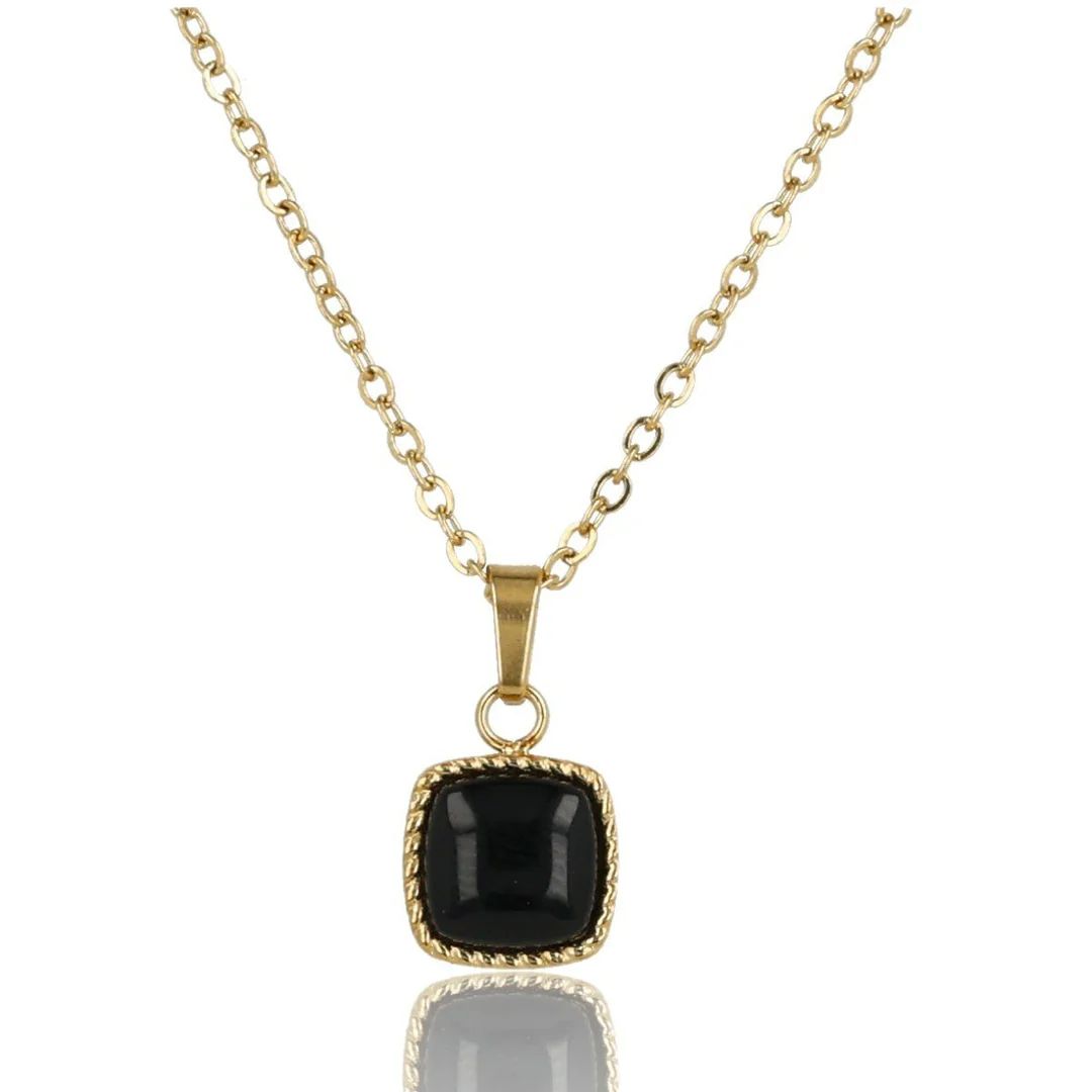 Gouden Ketting met Vierkante Onyx Hanger