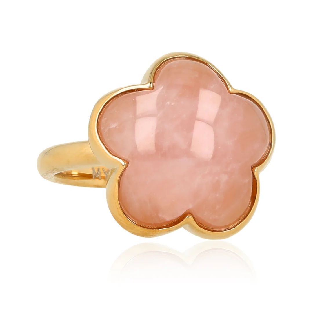 Gouden Bloemen Ring - Rozenkwarts