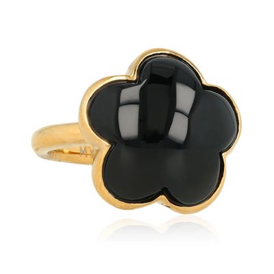 Gouden Bloemen Ring - Onyx