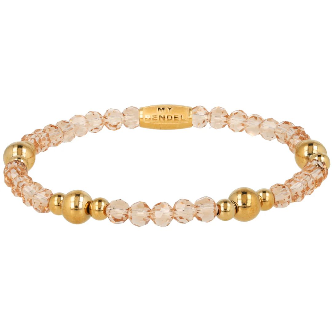 Elastische Kralenarmband met Smokey Topaas en Gouden Kralen - Goudkleurig &amp; Beige