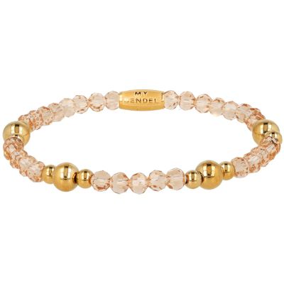 Elastische Kralenarmband met Smokey Topaas en Gouden Kralen - Goudkleurig &amp; Beige