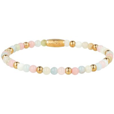 Elastische kralenarmband met verschillende edelstenen - Rozenkwarts, Morganiet &amp; Maansteen